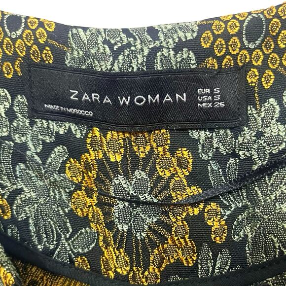 Zara Long Brocade Vest Small Open Front Floral Black Multi Boho Regencycore Glam - Picture 5 of 7